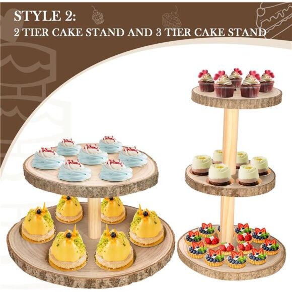 5 Tiered Rustic Wood Cupcake Stand, Detachable Large Slices Round - Picture 4 of 8